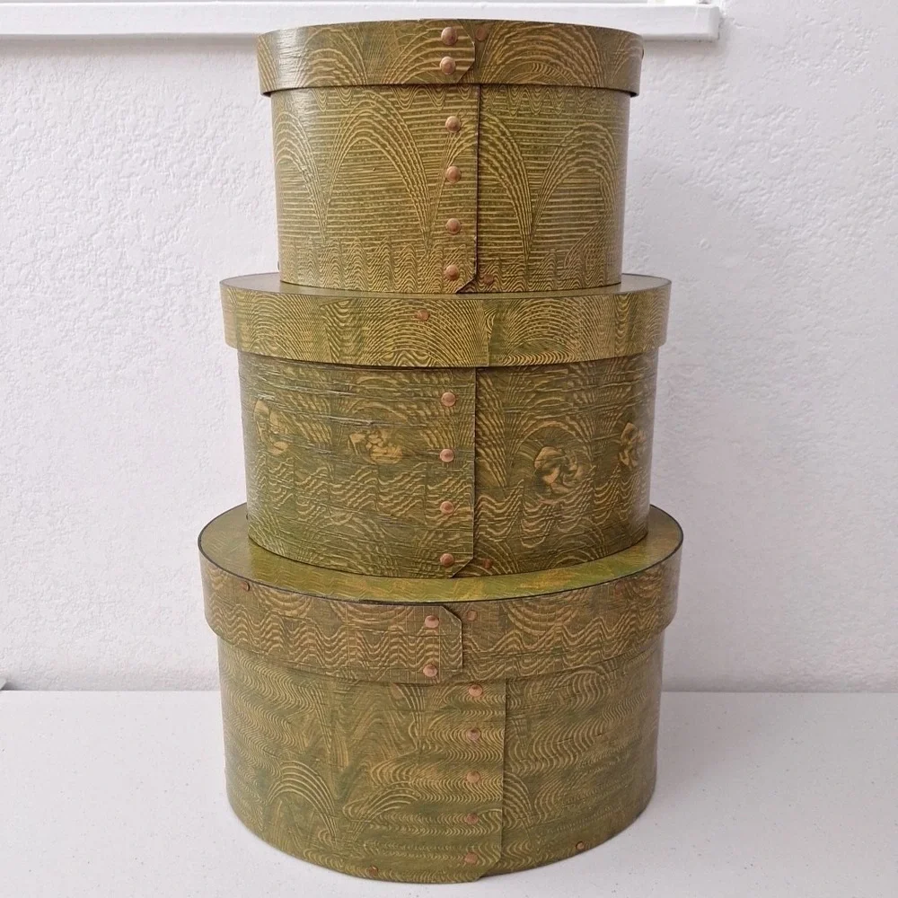 Set Of 3 Nesting Early Antique Thick Walled Solid Wood Pantry Box Mint Condition